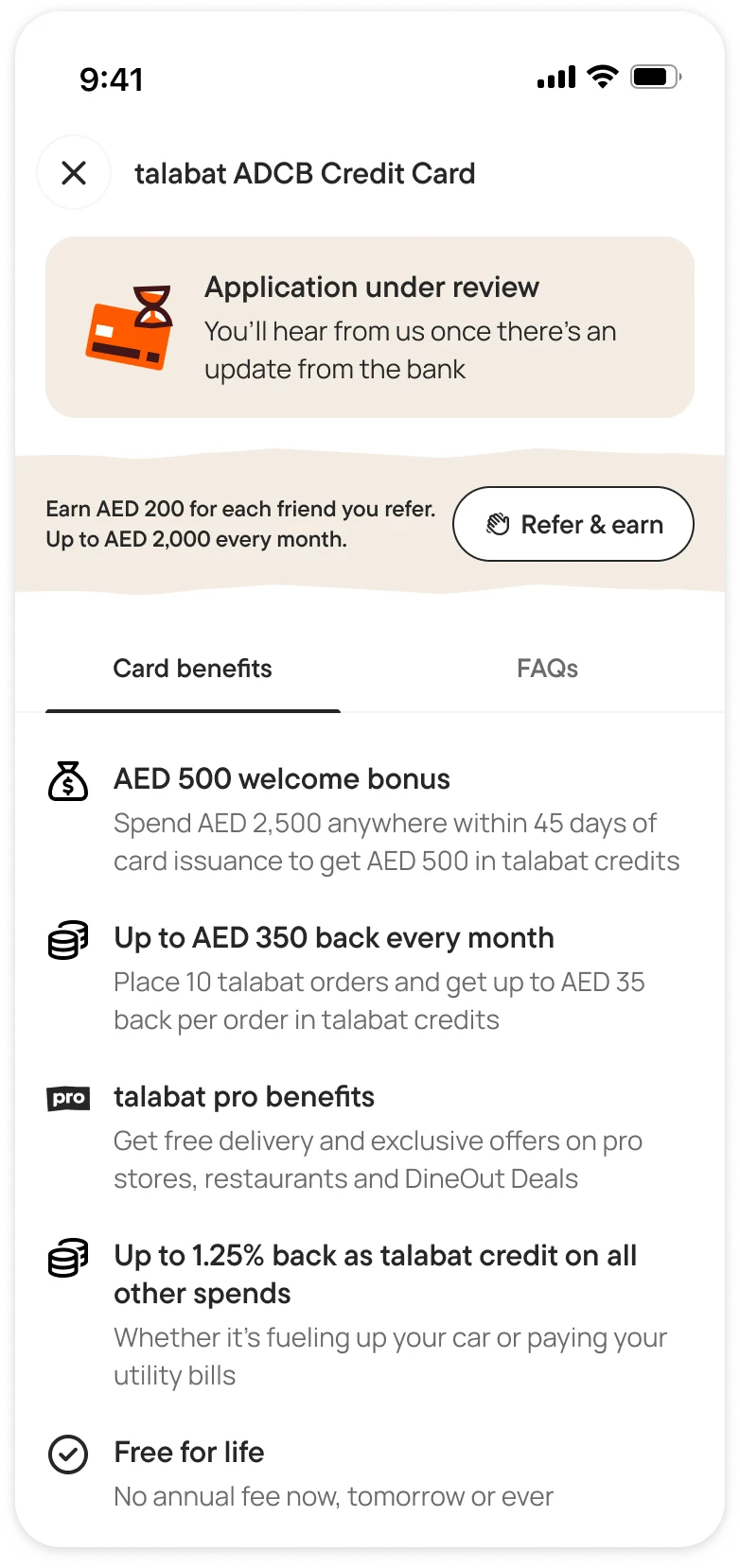 Entry point 1 — card status screen with Share button
