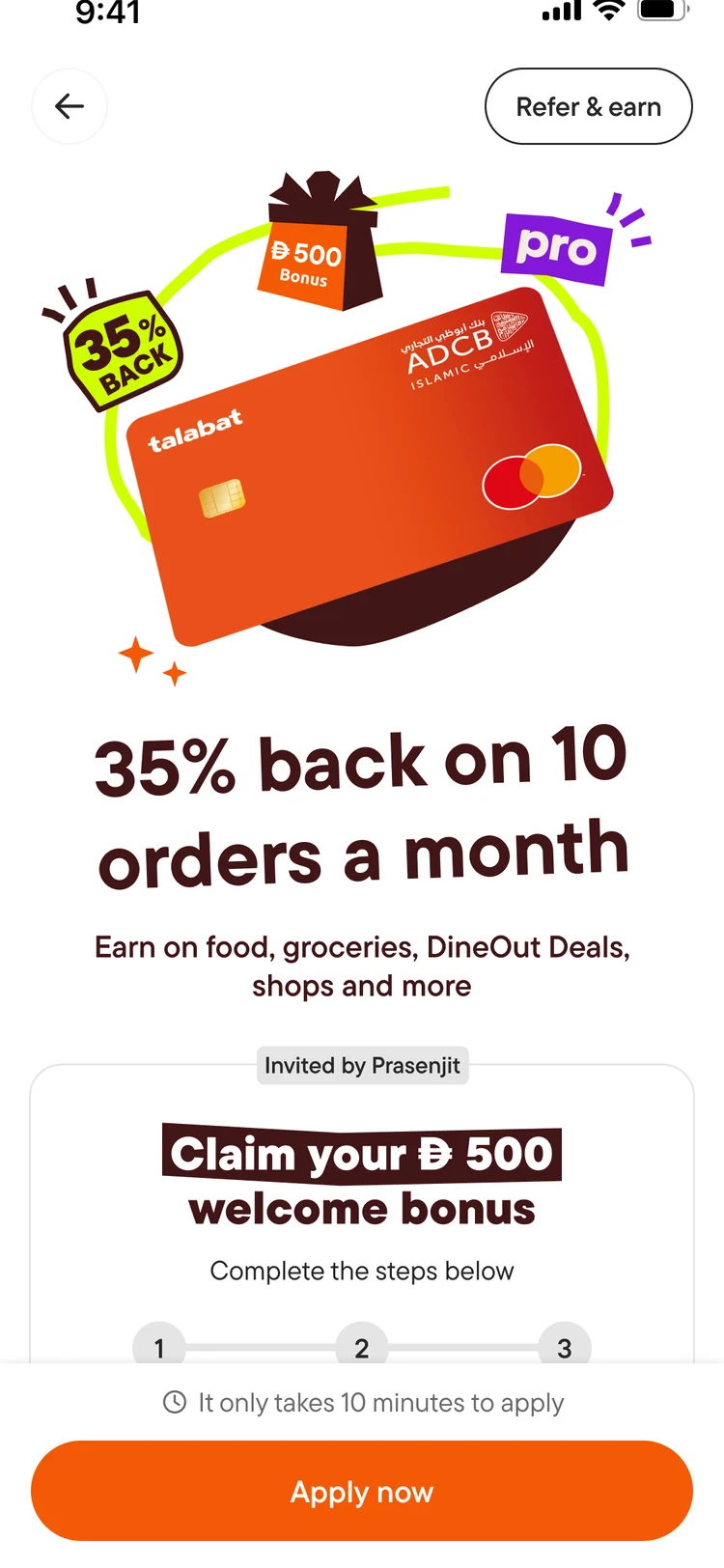 Benefits page seen by the referee when tapping the referral link — showing rewards and how it works