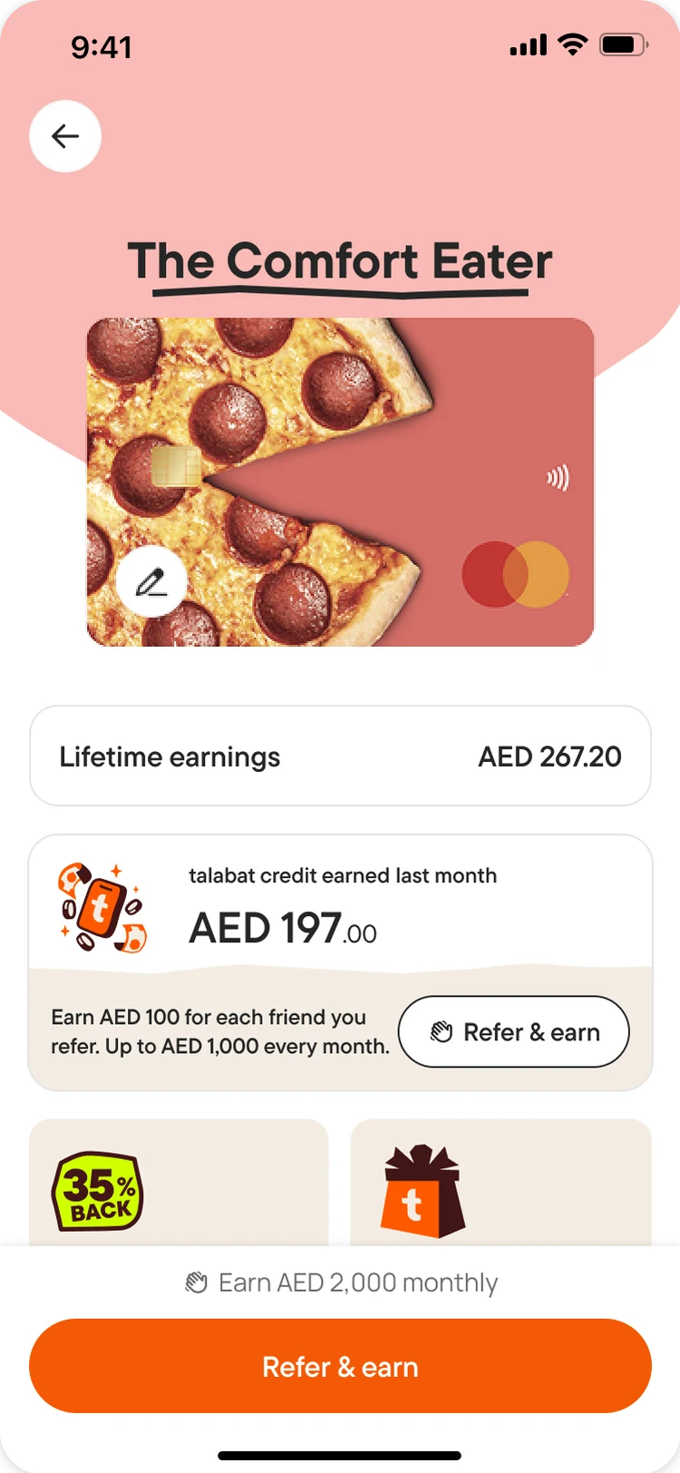 Card status screen — the entry point that surfaces the referral share action